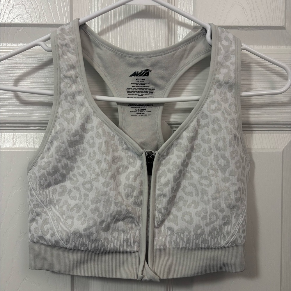 Avia White Leopard Zip Sports Bra